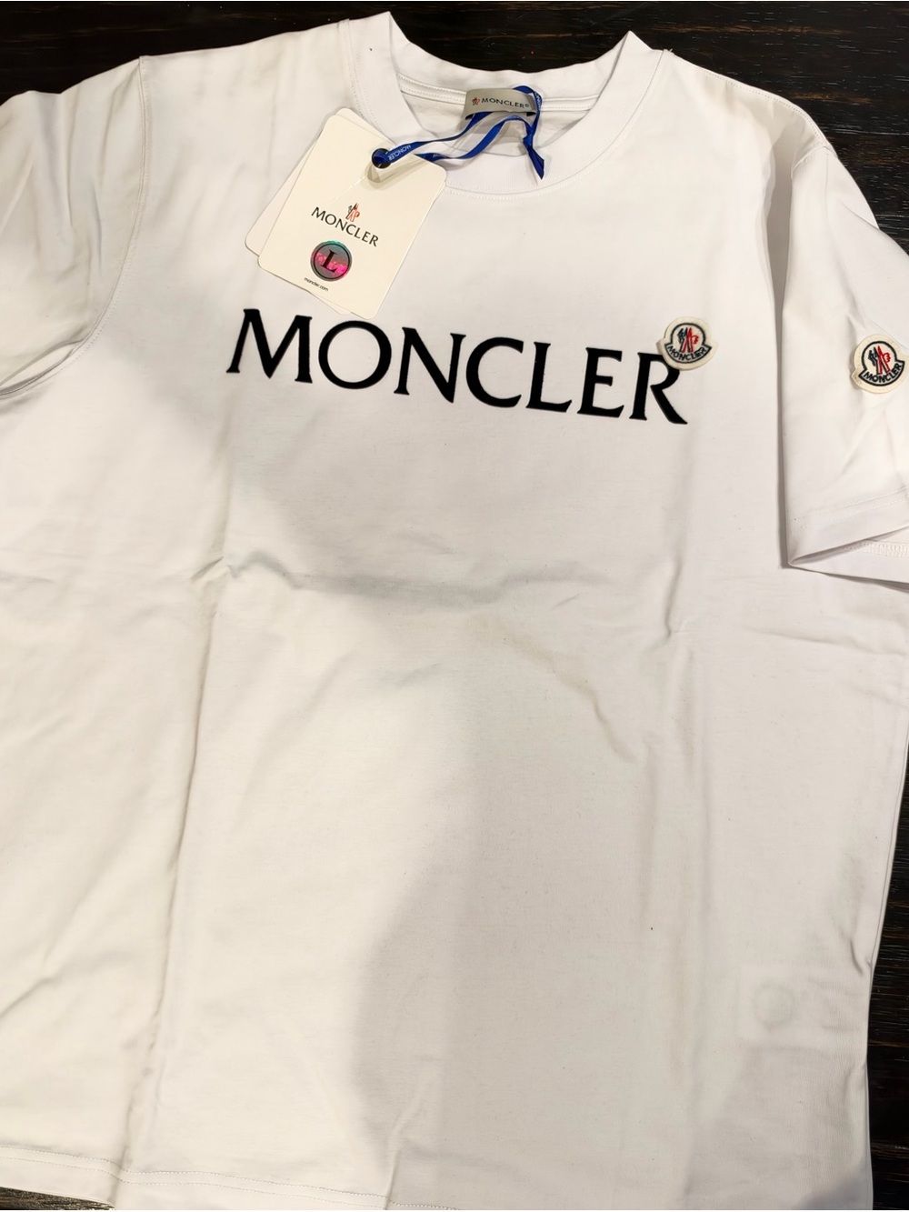 Moncler White Short-Sleeve T-Shirt with Black Logo